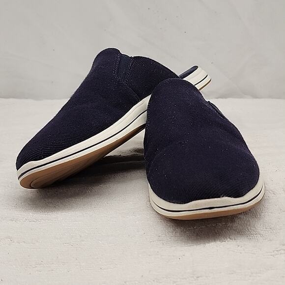 CLARKS BREEZE SHORE MULES DENIM BLUE LADIES SIZE 10 GUC - Picture 11 of 16